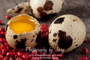 Food Photography Raw Quail Eggs and Red Peppercorns