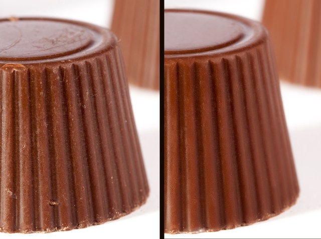 Comparing retouched and un-retouched chocolate