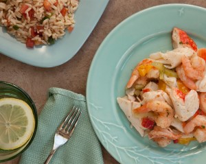 Seafood Salad and Rice Seafood Salad and Rice Top Down View